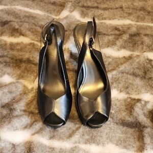 Nine West Black Peep-Toe Slingback Heels